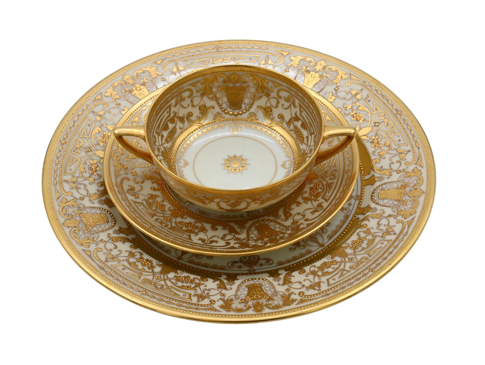36 Piece Dresden High Relief Gilt Porcelain Set (1 of 9)