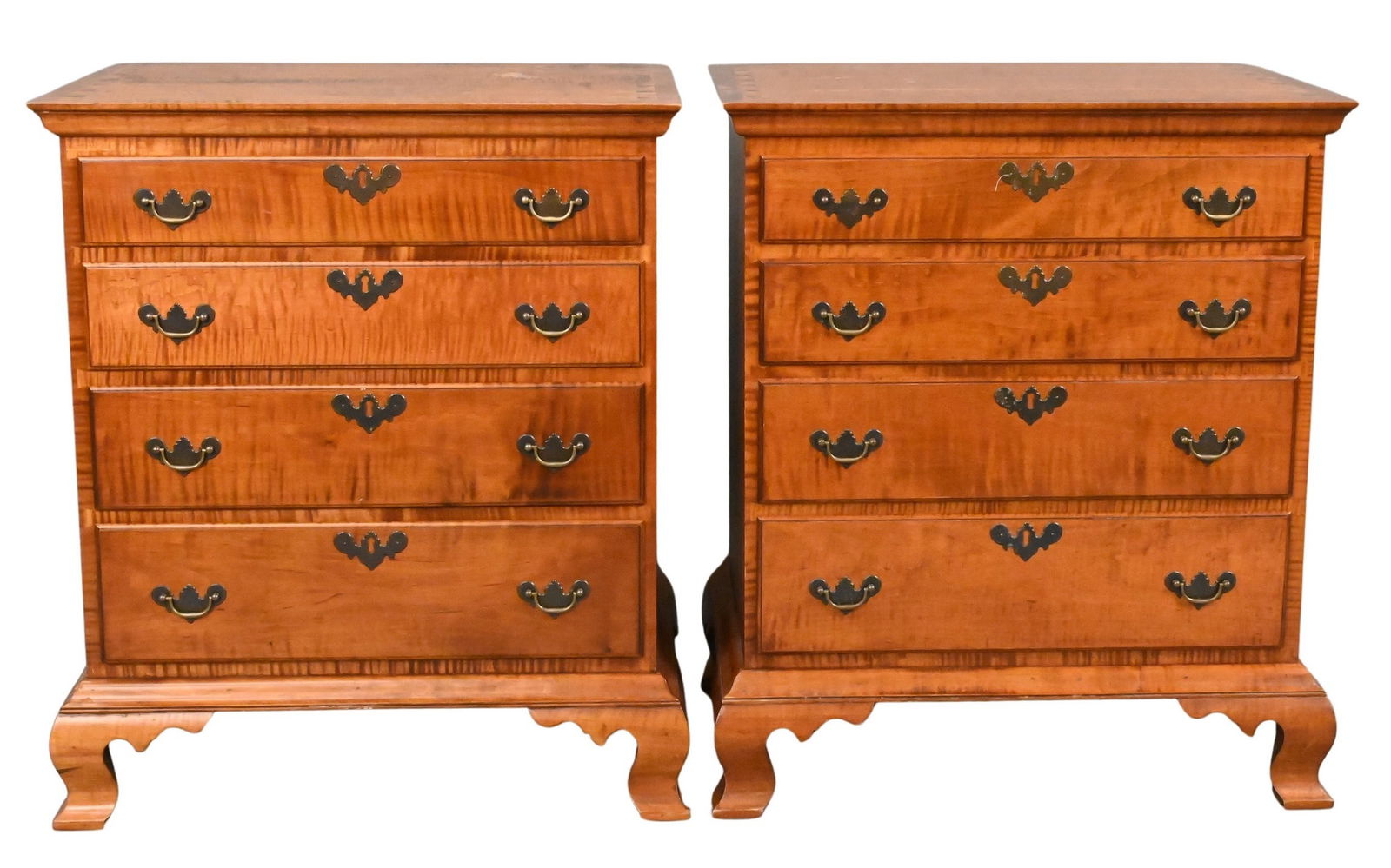 D.R. Dimes Pair of Tiger Maple Diminutive Four Drawer Chests (1 of 5)