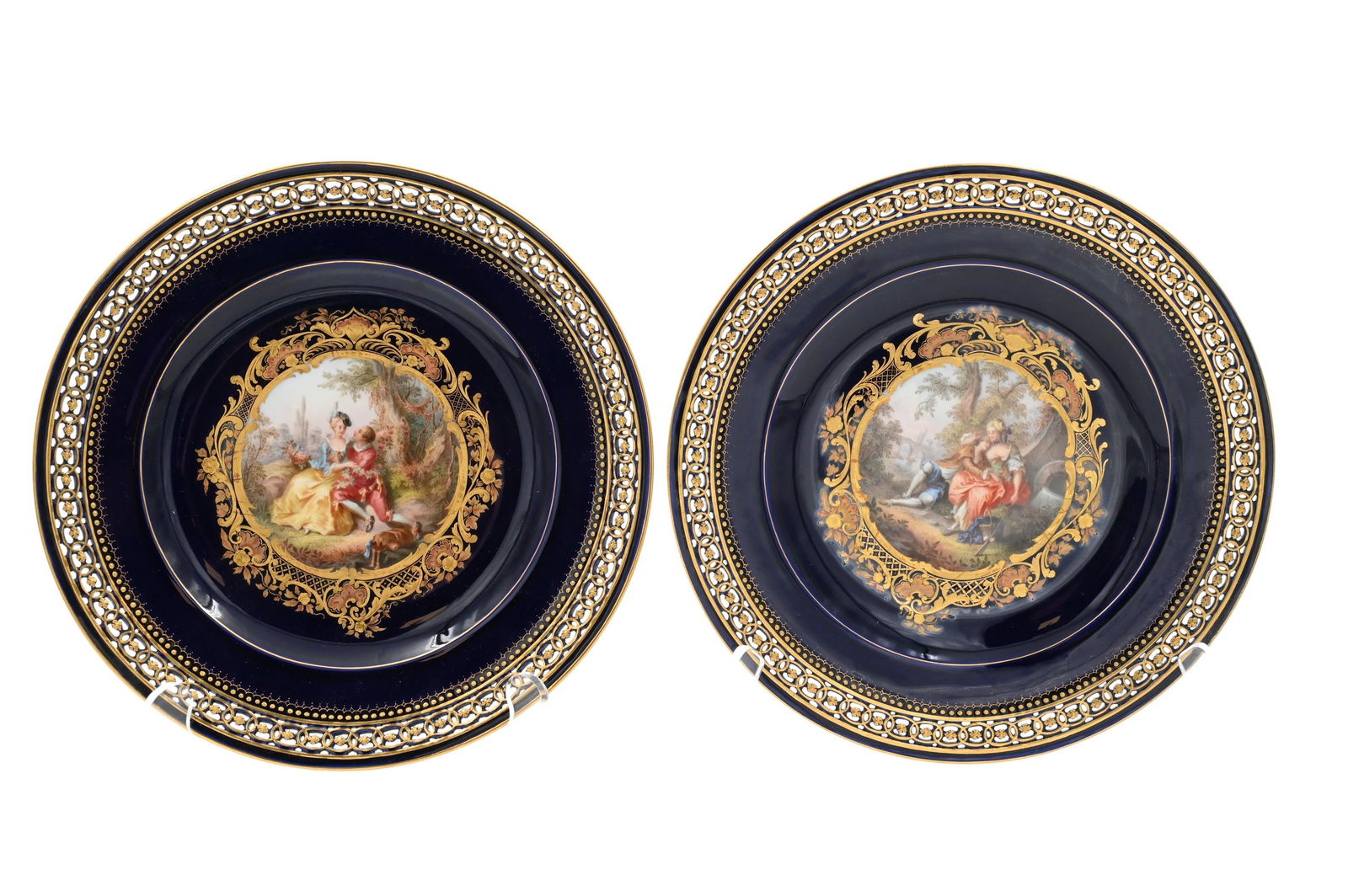 Set of Six Meissen Painted Cobalt Porcelain Plates (1 of 11)