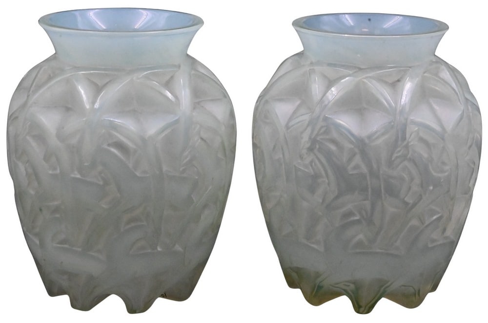 Pair of Rene Lalique “Chamois” Opalescent Glass Vases (1 of 8)