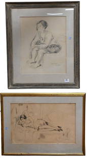 Two Framed Portrait Studies: Two Framed Portrait Studies to include Raphael Soyer (American 1899-1987) Sitting Boy Graphite in paper Signed lower right Raphael Soyer 18" x 14 1/2" Provenance: Charlotte Anne Belenky Gallery, Ma Em