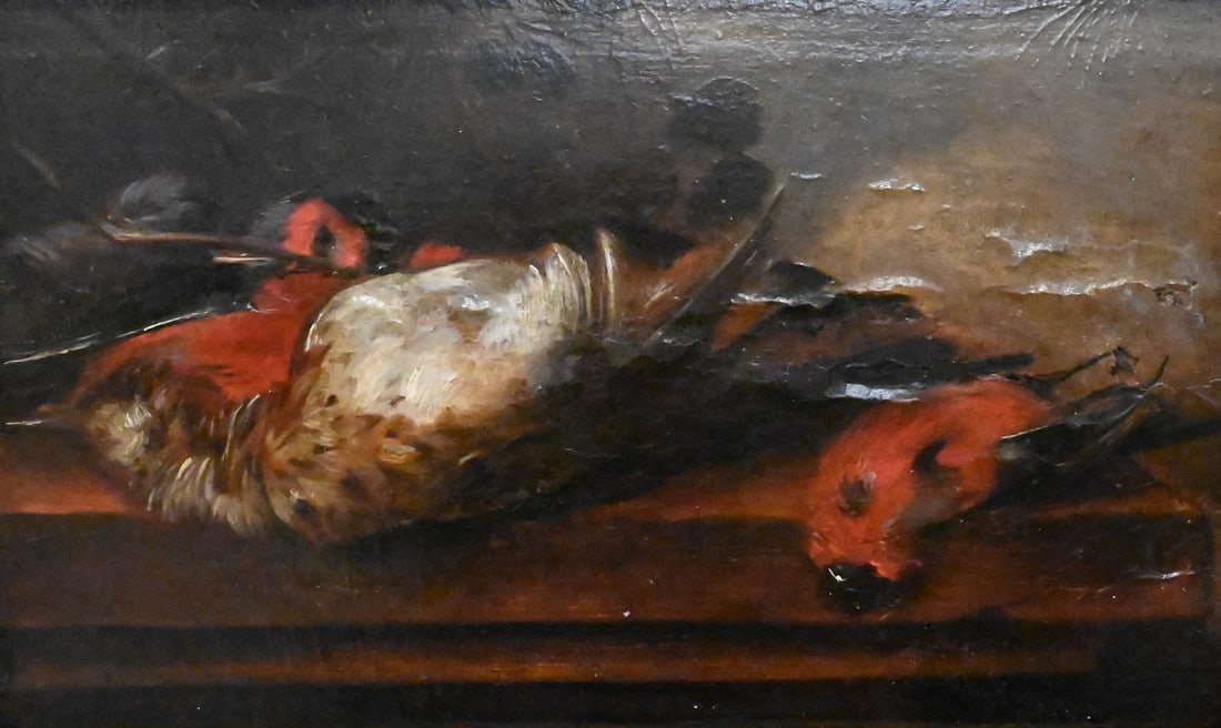 After Jan Vonck (Dutch 1631-1664): After Jan Vonck (Dutch 1631-1664) "Still Life of Dead Song Birds" Oil on wood panel Unsigned 8 1/2" x 14" Restored by W. Freeman and Son, London Provenance: Christie's December 17, 2009 lot 135 ($625)