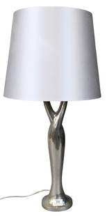 Holly Hunt "Margaret" Table Lamp: Holly Hunt "Margaret" Table Lamp in chrome finish, custom silver shade, marked EX NY on base height 30 inches