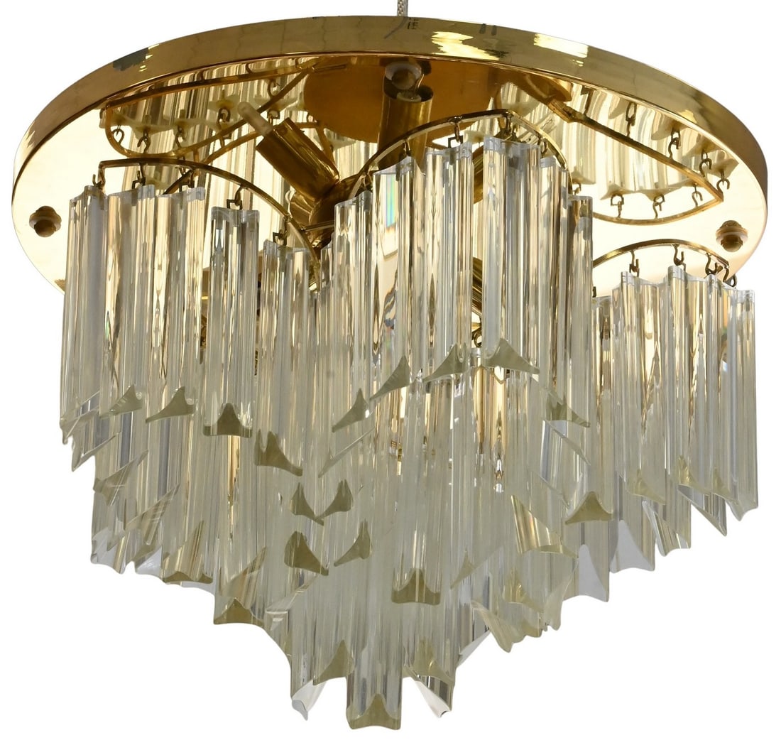 Five Light Venini Brass and Glass Ceiling Hanging Light (1 of 3)