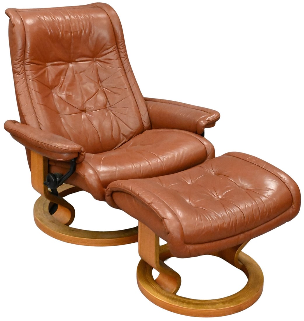 J.E. Ekornes Chair and Ottoman in Brown Leather (1 of 4)
