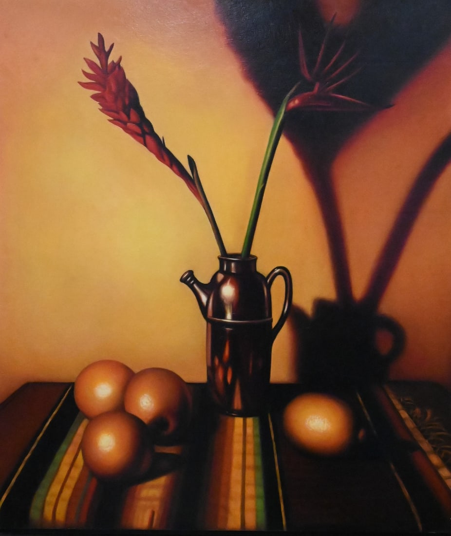 Randall Diehl (American B. 1946): Randall Diehl (American B. 1946) Still Life with Bird of Paradise Oil on wood panel Signed on verso "Randall Diehl" 24 1/2" x 21"