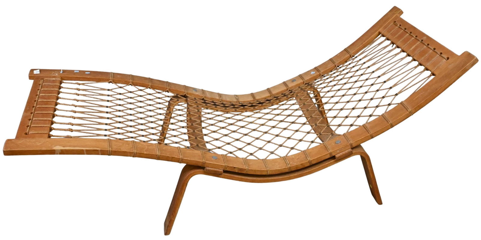 Hans Wegner "Hammock" Chaise Lounge: Hans Wegner "Hammock" Chaise Lounge cushions not present height 26 inches, length 77 inches, width 28 3/4 inches