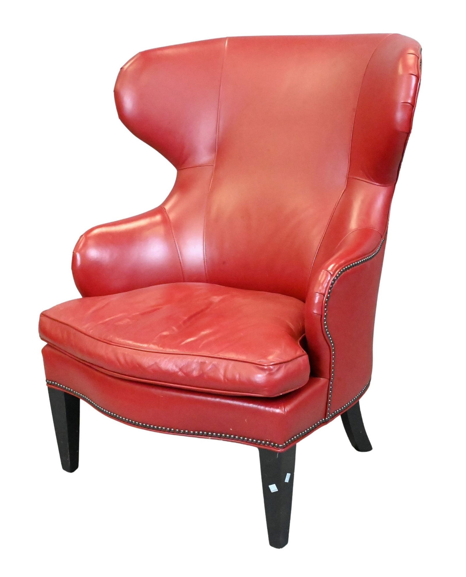 Ethan Allen Red Leather Wing Chair (1 of 4)