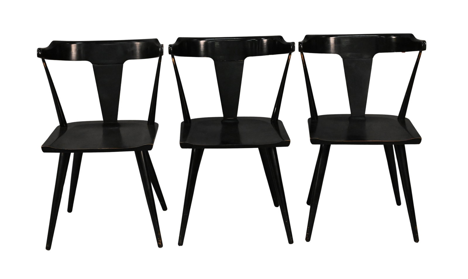 Three Paul McCobb T Back Dining Chairs: Three Paul McCobb T Back Dining Chairs height 31 inches, width 17 inches Provenance: From a Bloomfield, Connecticut estate