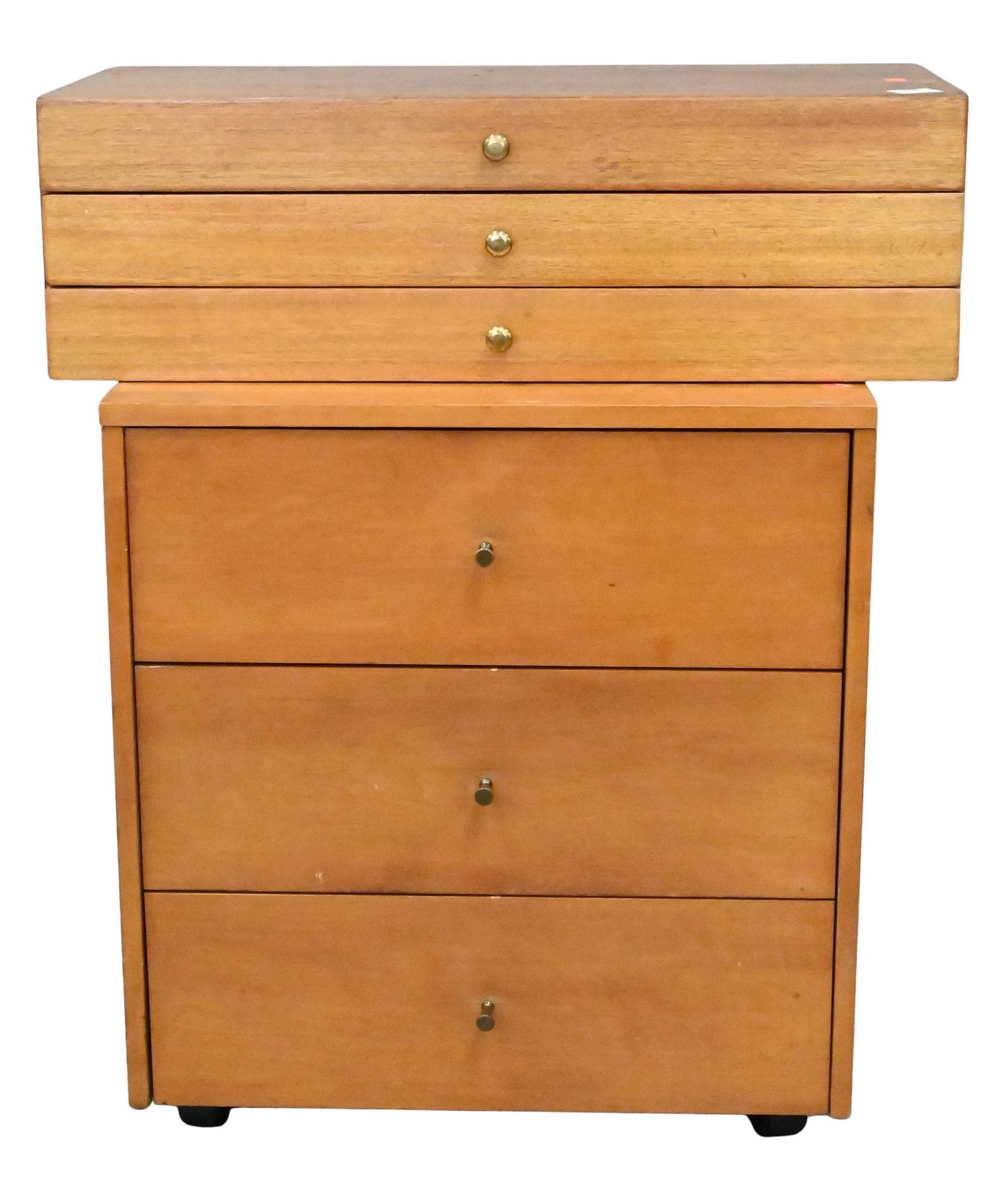 Paul McCobb Diminutive Chest along with Stand: Paul McCobb Diminutive Chest along with Stand one diminutive chest for Calvin Group having three drawers, and one stand on caster for Planner Group chest height 9 inches, top 13" x 29 1/2" stand heigh