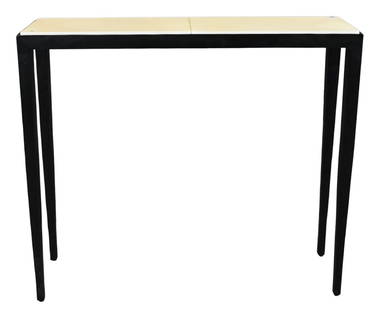 Christian Liaigre (French 1943-2020) for Holly Hunt Console Table: Christian Liaigre (French 1943-2020) for Holly Hunt Console Table of rectangular shape, two tile parchment tops, enameled iron body set on tapering legs height 32 inches, top 8" x 35 1/2"