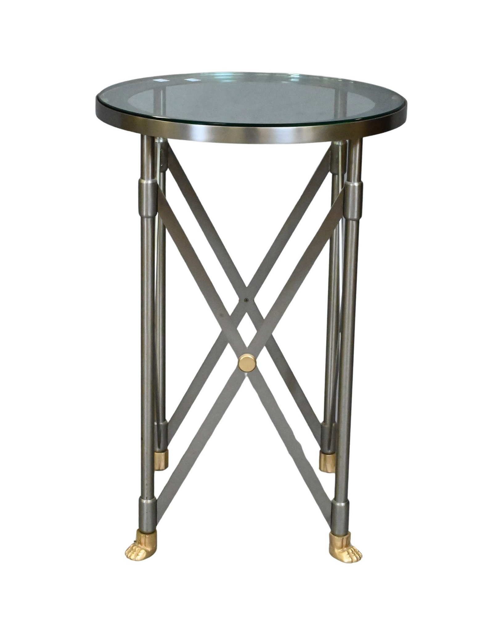 Gueridon Metal and Glass Side Table: Gueridon Metal and Glass Side Table height 25 inches, diameter 17 inches