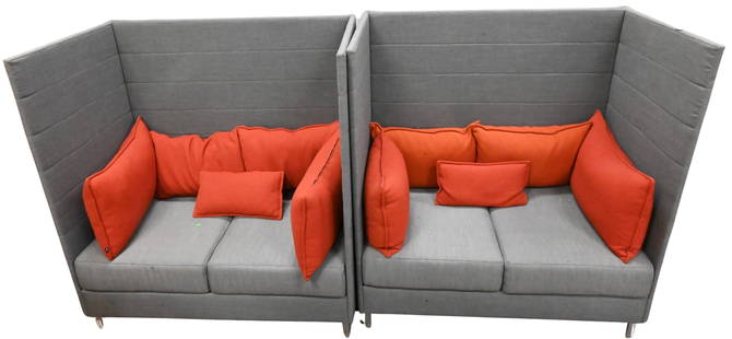Pair of Ronan and Erwan Bouroullec "Vitra" Alcove Sofas: Pair of Ronan and Erwan Bouroullec "Vitra" Alcove Sofas in grey and orange upholstery height 50 inches, length 53 inches