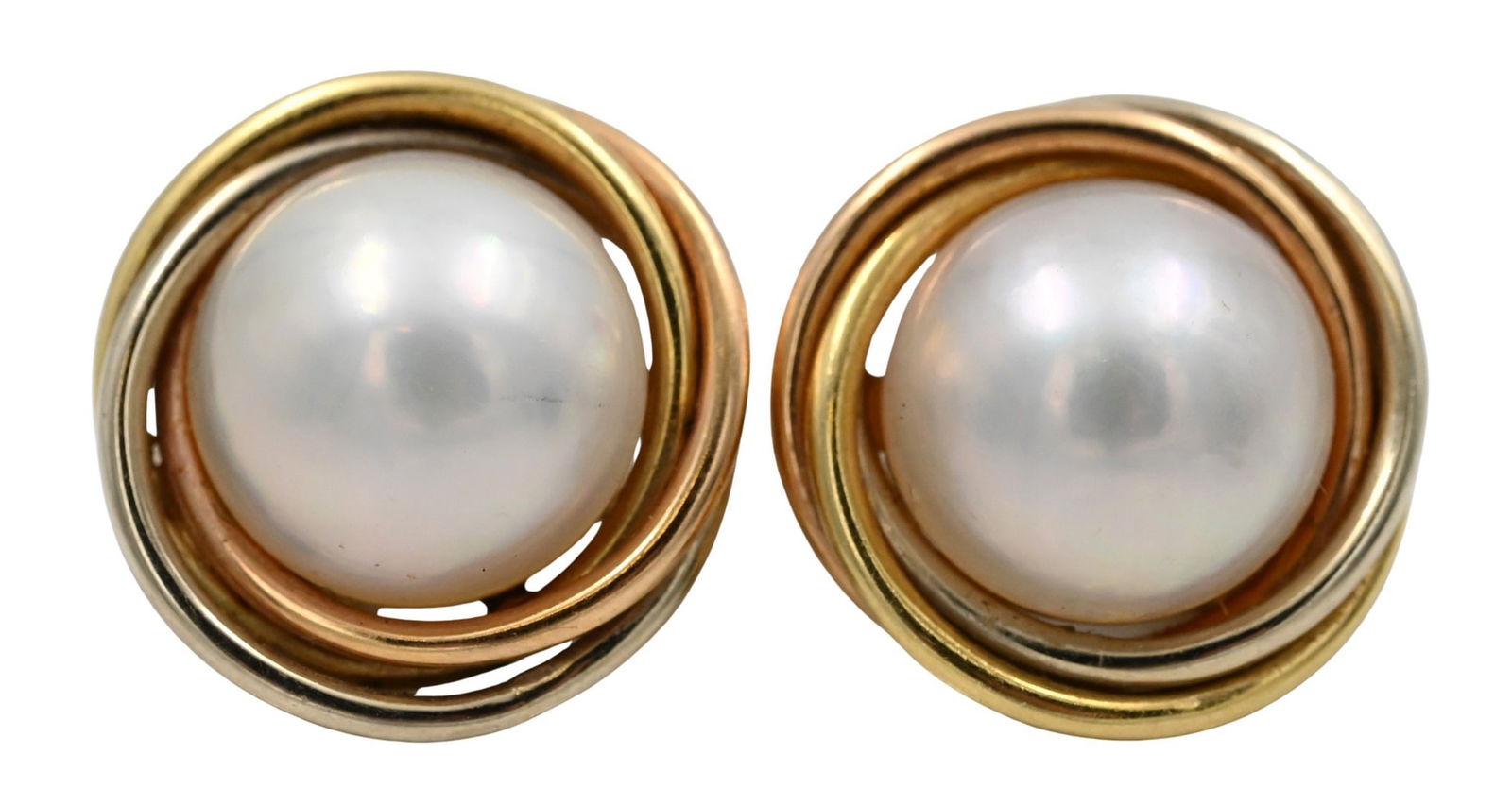 Pair of Carl Bucherer 18K Yellow Gold Pearl Earrings: Pair of Carl Bucherer 18K Yellow Gold Pearl Earrings marked C.B. 750 19.7 mm, weight 16.5 grams