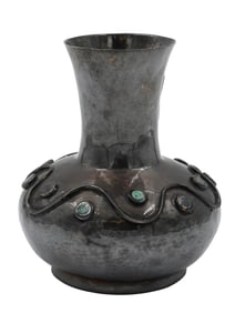 Mexican Modernism Los Castillo Silver Vase having Stone Inlay