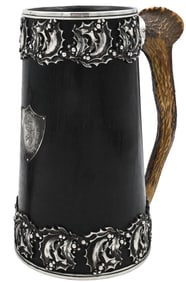Oak Tankard having Sterling Silver Oak Leaf Trim and Antler Handle