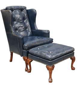 Leather Wing Chair and Ottoman