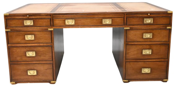 Kennedy Furniture Mahogany Campaign Style Partner's Pedestal Desk