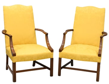 Pair of Mahogany Upholstered Lolling Chairs