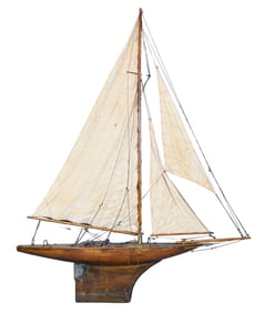 Large Antique Wood Sailboat Model