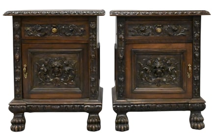 Pair of Heavily Carved Continental End Tables