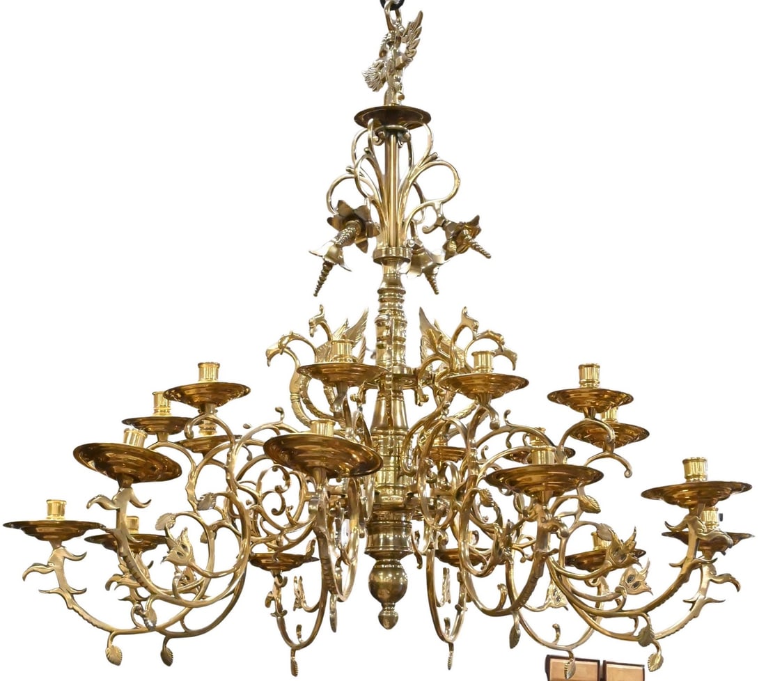 Continental Brass Chandelier: Continental Brass Chandelier having 20 candleholders, marked M.AX CEFLE height 40 inches, diameter 42 inches