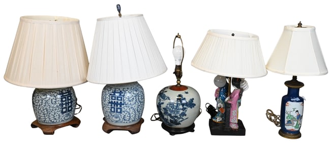 Five Asian Porcelain Table Lamps