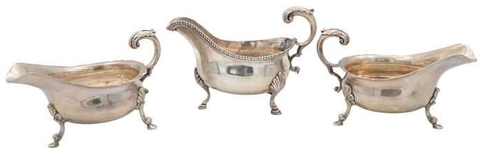 Three English Sterling Silver Gravy Boats