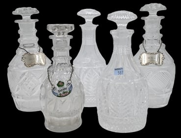 Five Vintage Cut Glass Decanters