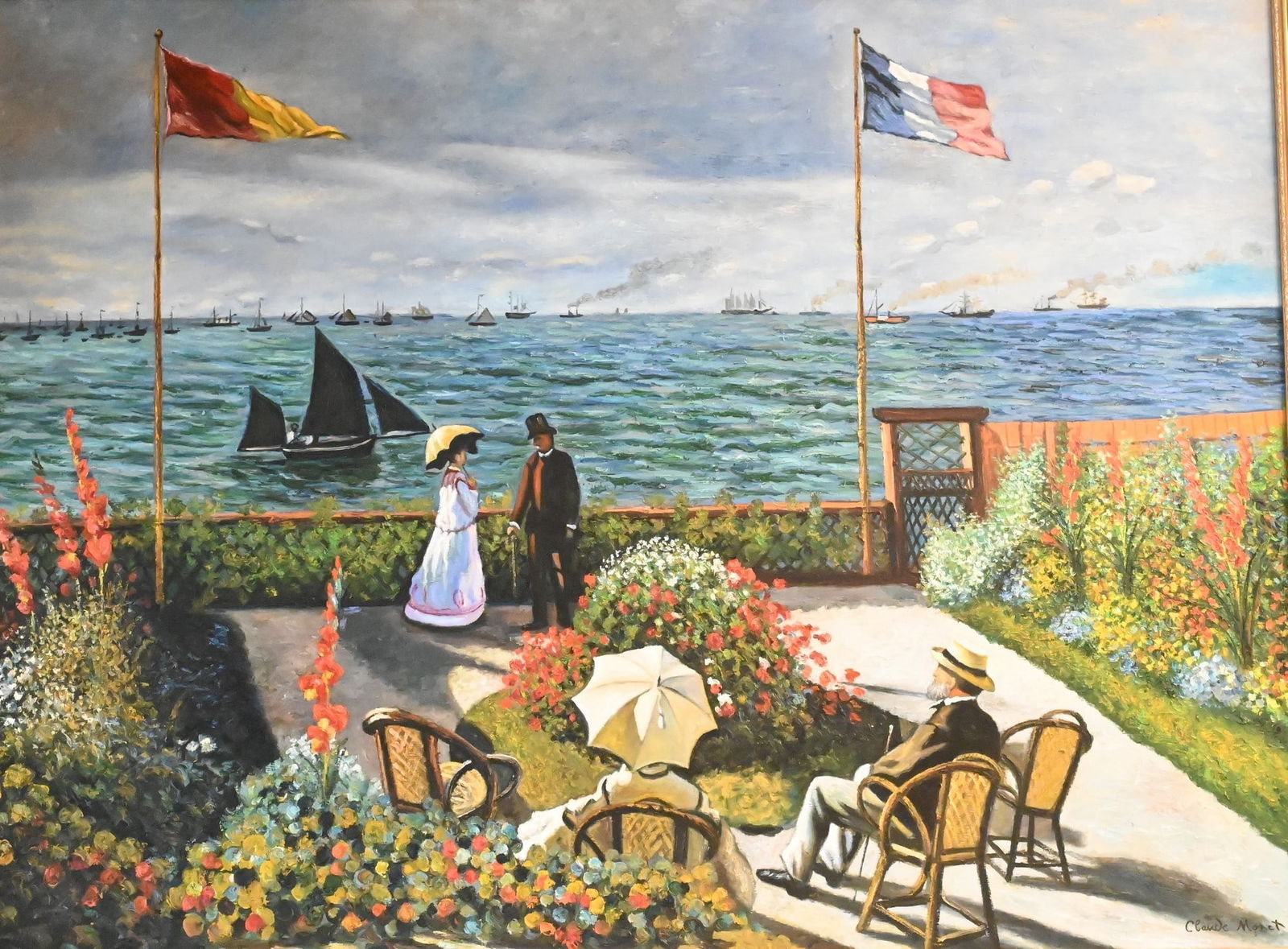 Claude Monet Reproduction: Claude Monet Reproduction "Garden Terrace at Sainte Adresse" Oil on canvas 38" x 50"