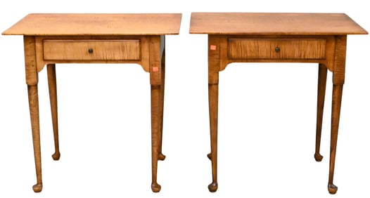 Pair of Atelier Perusse Tiger Maple Queen Anne Style Side Tables
