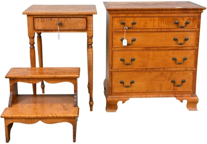 Three Piece Tiger Maple Furniture Lot