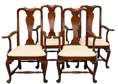 Set of Four Eldred Wheeler Queen Anne Style Cherry Armchairs