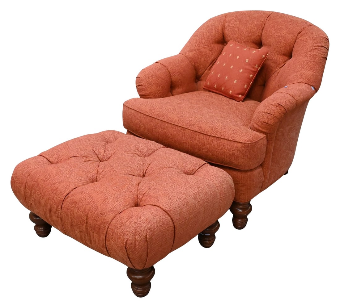 Ethan Allen Upholstered Club Chair and Ottoman (1 of 4)