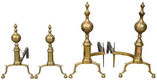Two Pairs of Federal Brass Andirons