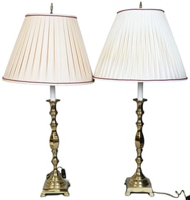 Pair of Baldwin Brass Candlestick Form Table Lamps