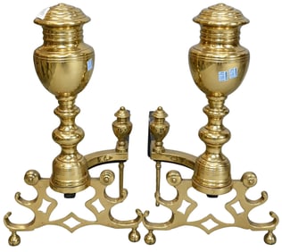Pair of Chippendale Style Brass Andirons