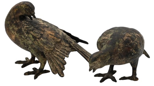 Pair of Japanese Meiji Style Metal Pigeons