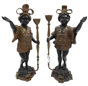 Pair of Bronze and Gilt Decorated Mirror Image Blackamoor Figures