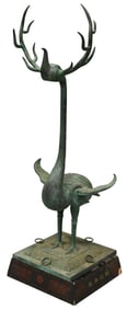 Han Style Chinese Bronze Crane with Antlers