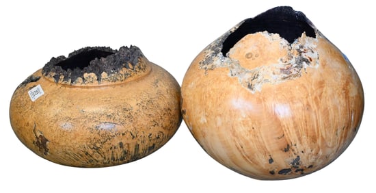 Two Marc Woe Turned Box Elder Burl Wood Bowls