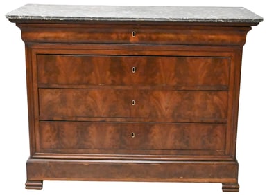 French Empire Mahogany Chest having Grey Marble Top