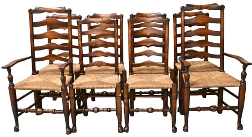 Set of Eight Ash Billings Wagon Ladderback Dining Chairs