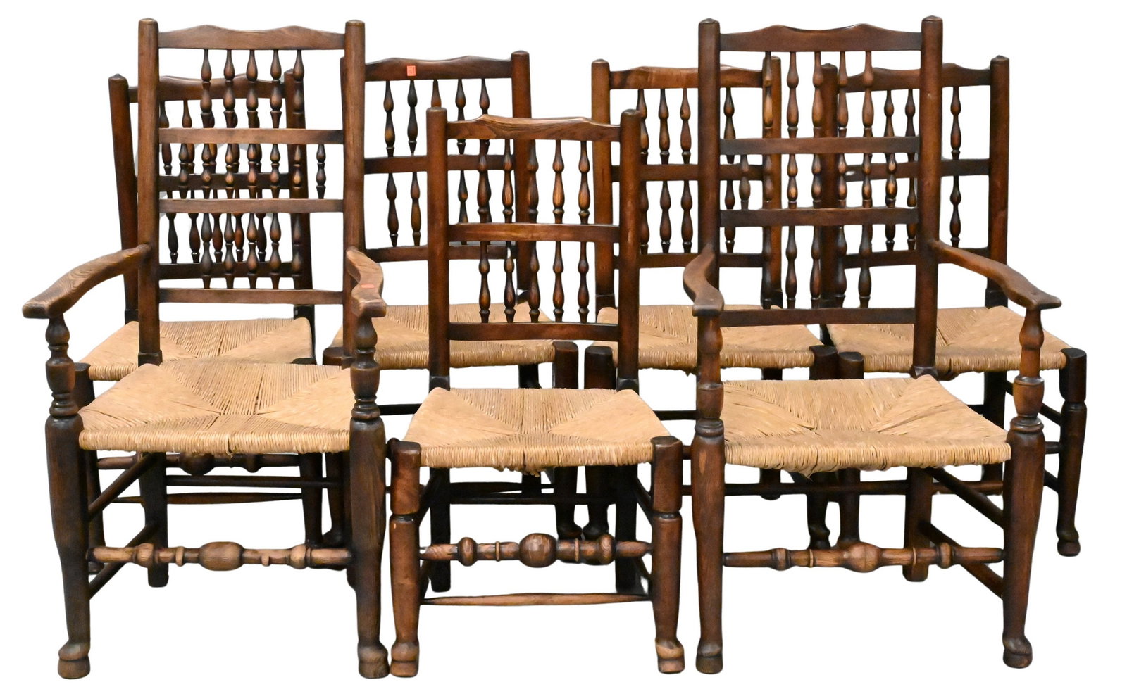 Set of Seven Continental Rush Seat Chairs (1 of 6)