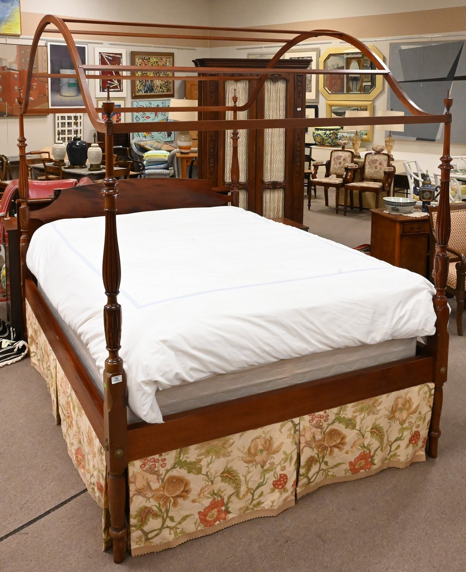 Queen Size Custom Mahogany Four Post Bed having Arched Canopy (1 of 6)