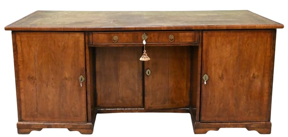George II Walnut Desk having Green Leather Top
