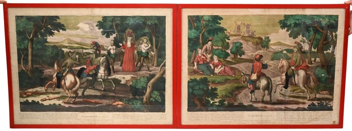 Pair of 18th Century Don Quixote Hand Colored Engravings