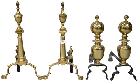Two Pairs of Brass Reproduction Andirons