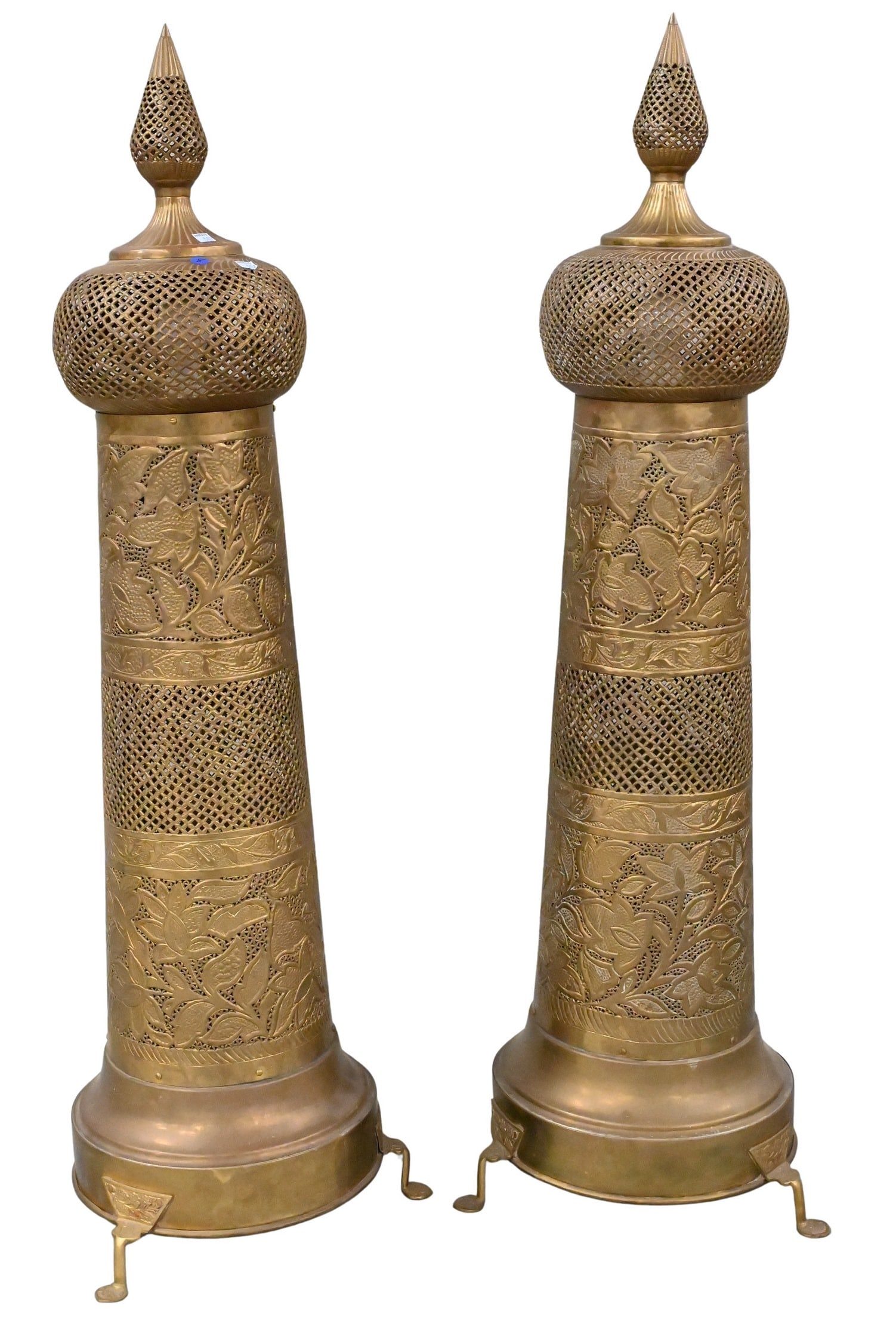 Pair of Moroccan Style Pierced Brass Floor Lamps (1 of 5)
