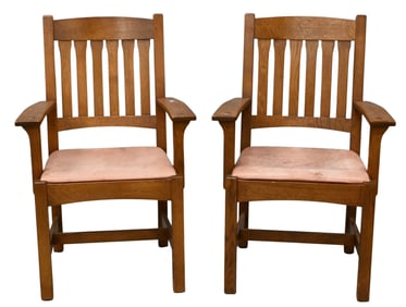 Pair of Stickley Mission Oak Armchairs